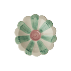 Ceramic Flower Dipping Bowl with Soft Green Hand Painted Stripes - Che Cose Belle