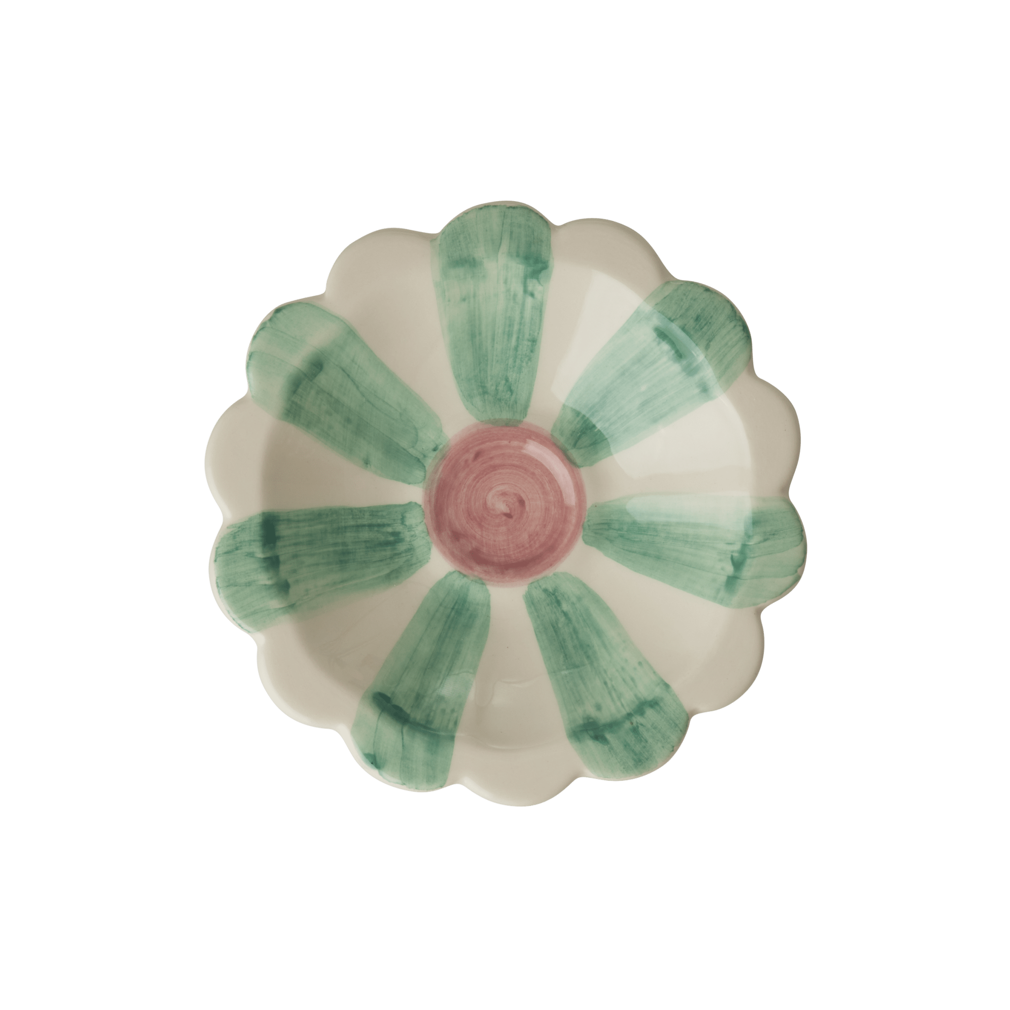 Ceramic Flower Dipping Bowl with Soft Green Hand Painted Stripes - Che Cose Belle