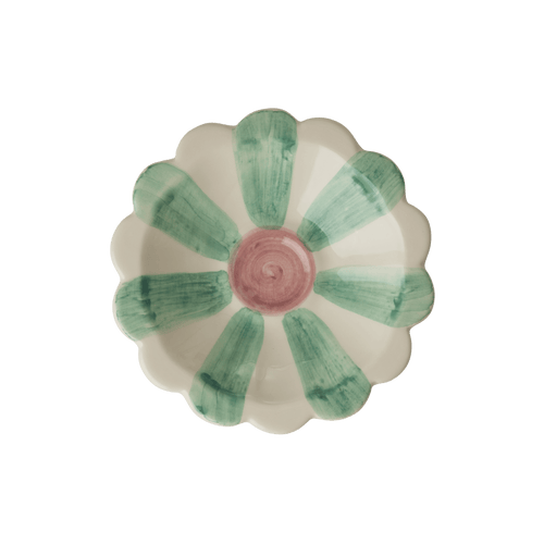 Ceramic Flower Dipping Bowl with Soft Green Hand Painted Stripes - Che Cose Belle