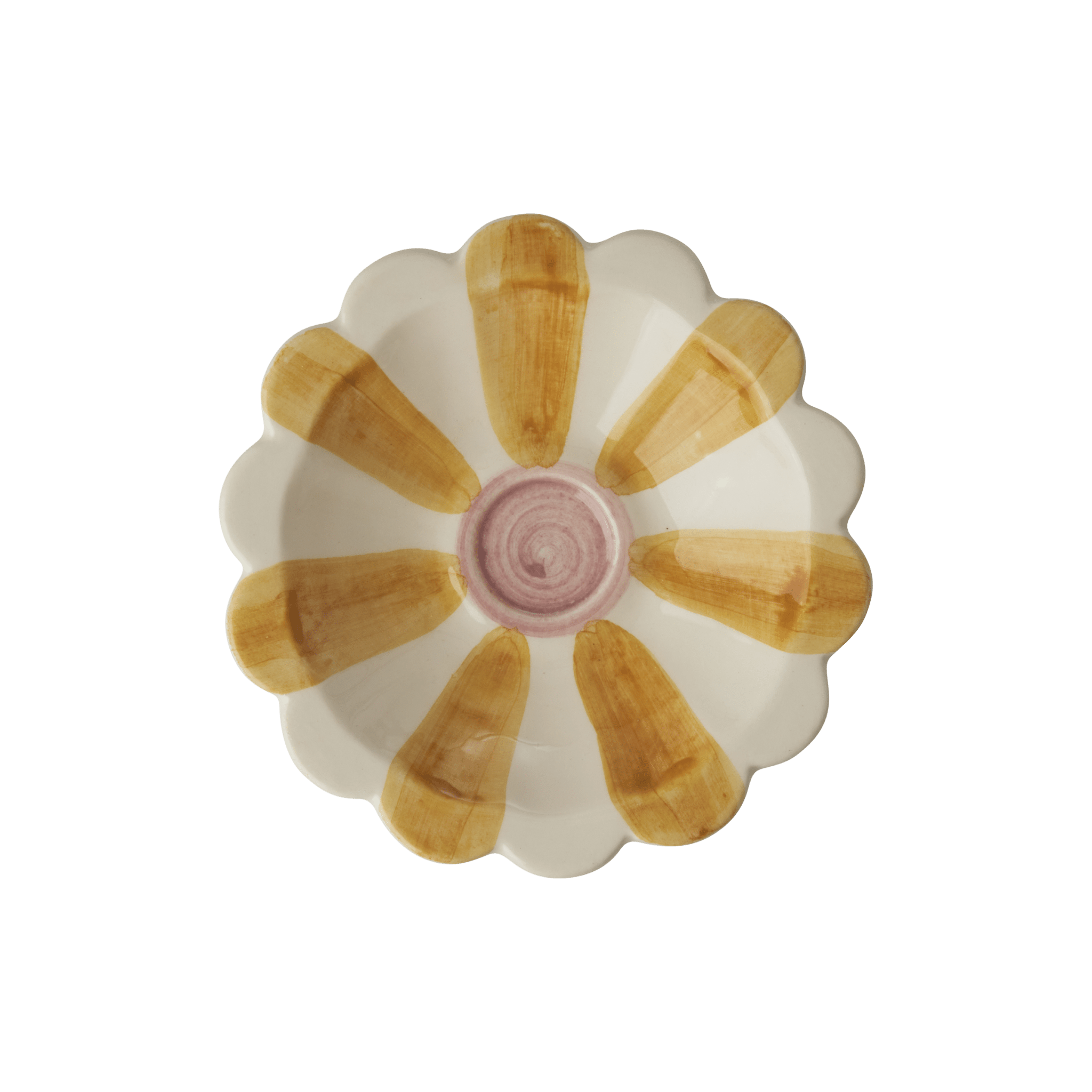 Ceramic Flower Dipping Bowl with Yellow Hand Painted Stripes - Che Cose Belle