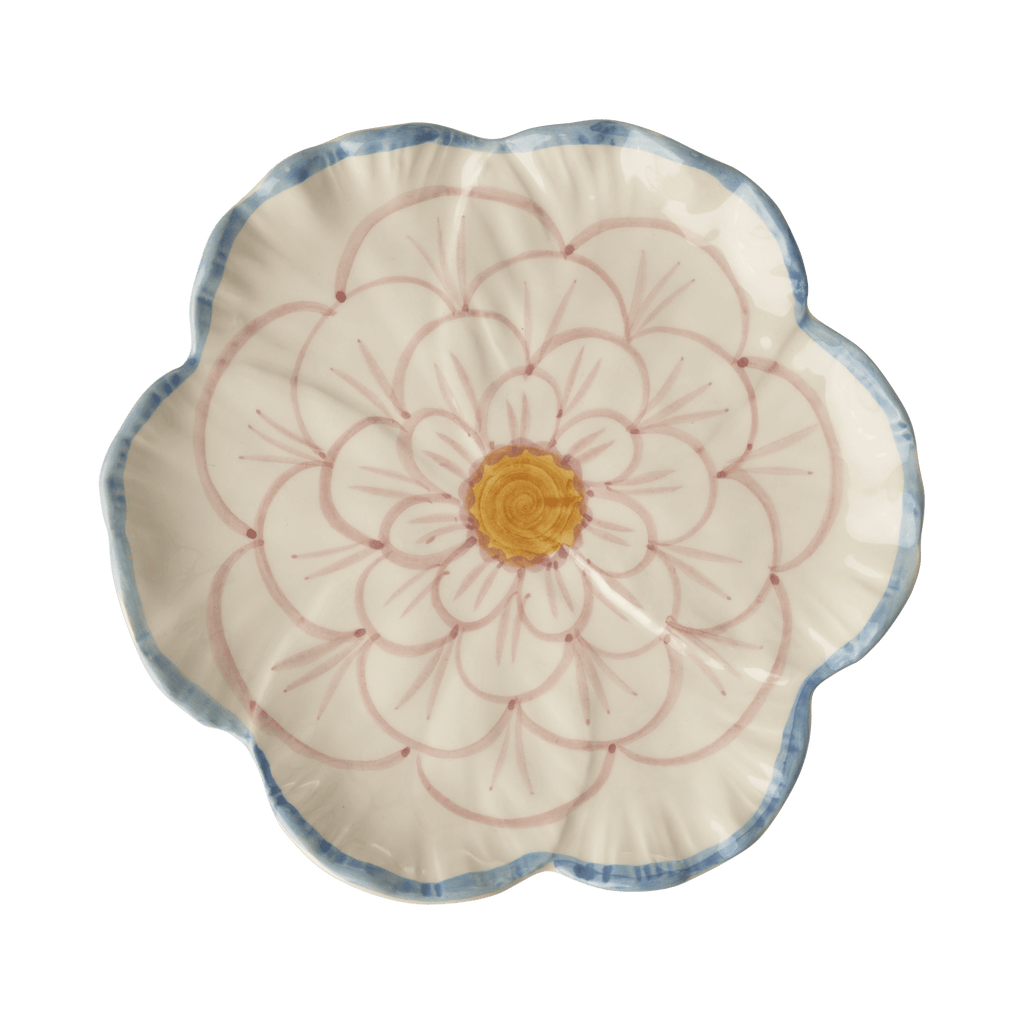 Ceramic Flower Shaped Side Plate with Blue Border - Che Cose Belle