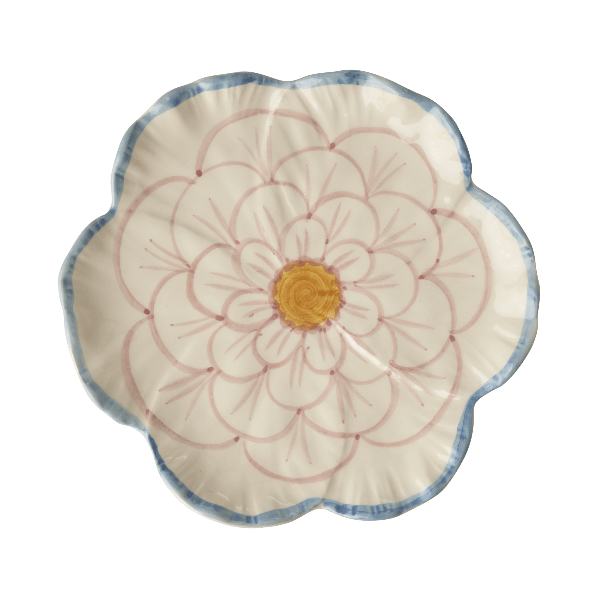 Ceramic Flower Shaped Side Plate with Blue Border - Che Cose Belle