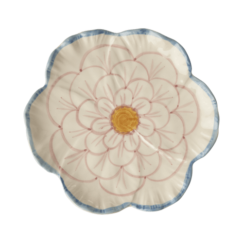 Ceramic Flower Shaped Side Plate with Blue Border - Che Cose Belle