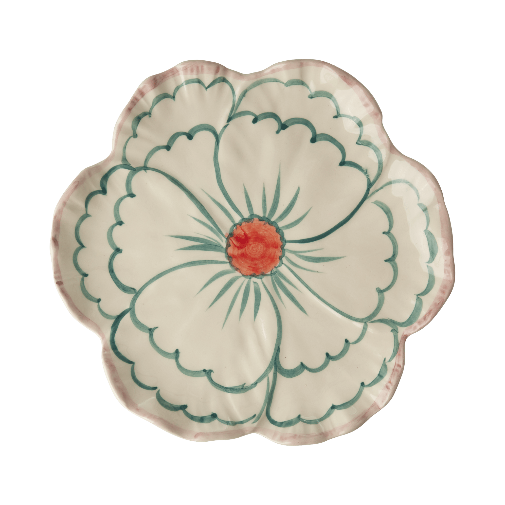Ceramic Flower Shaped Side Plate with Pink Border - Che Cose Belle