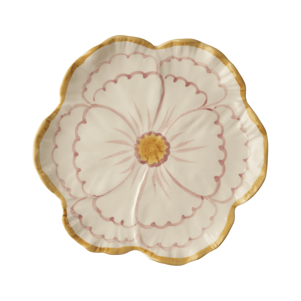 Ceramic Flower Shaped Side Plate with Yellow Border - Che Cose Belle