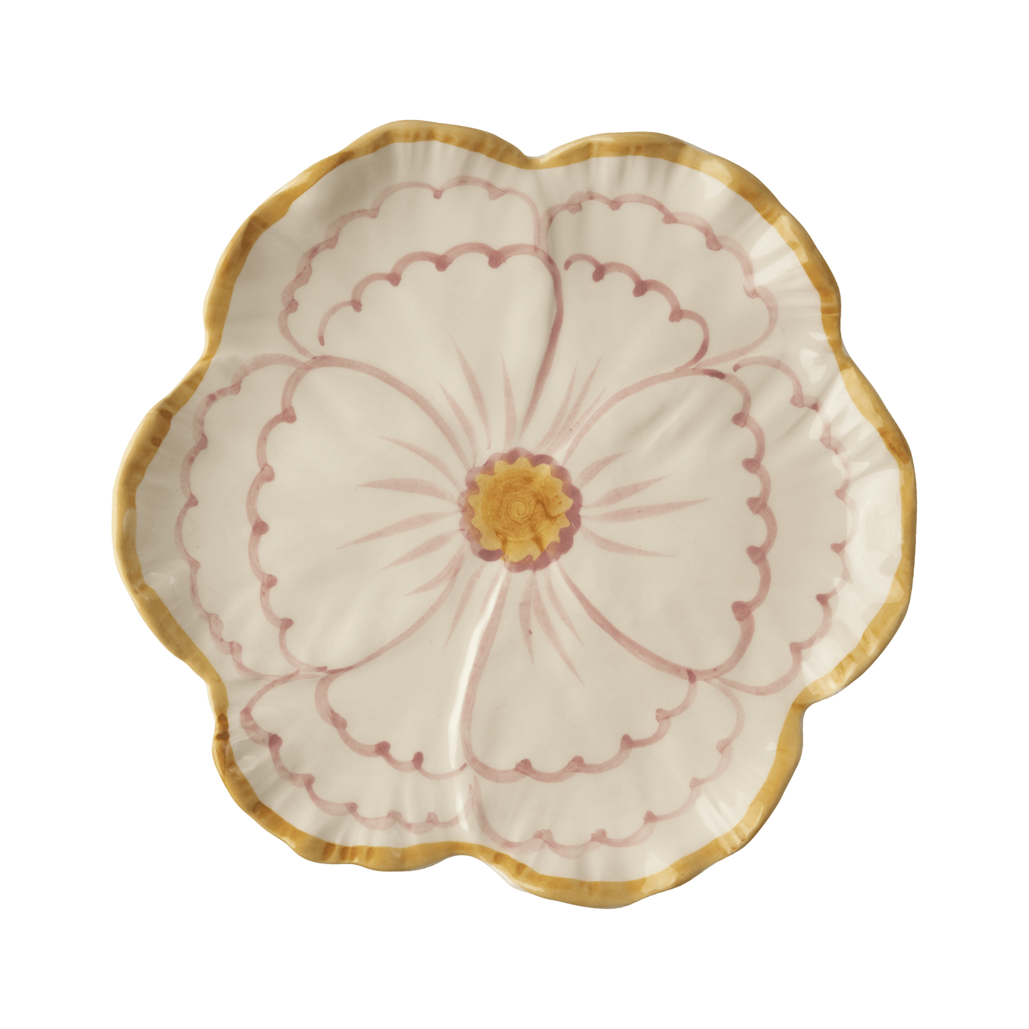 Ceramic Flower Shaped Side Plate with Yellow Border - Che Cose Belle