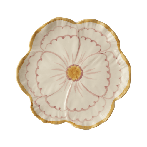 Ceramic Flower Shaped Side Plate with Yellow Border - Che Cose Belle