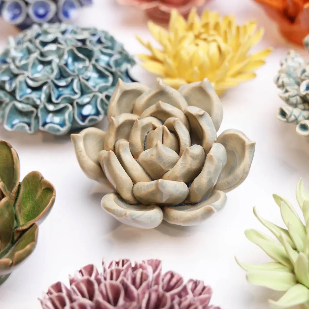 Ceramic Flower Wall Art Succulent Blue 12: Succulent Light Blue - Che Cose Belle