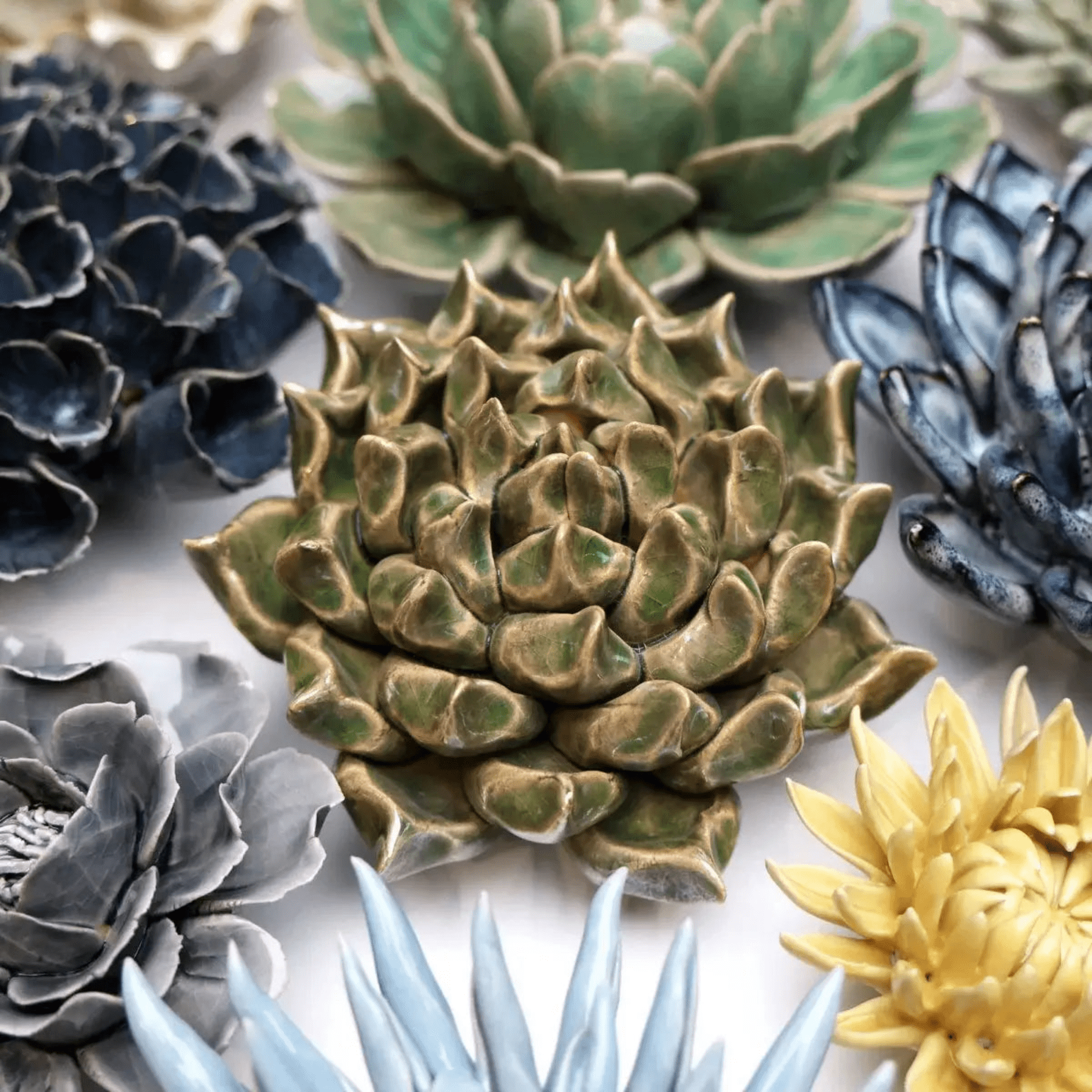 Ceramic Flower Wall Art Succulent Green 6: Large Succulent Green - Che Cose Belle