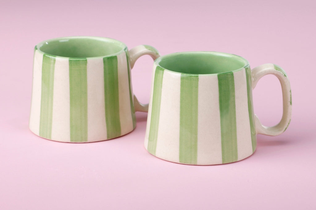 Ceramic Green Stripe Coffee cup - 3.5 x 2.5 Inches ( Set of 4 ) - Che Cose Belle