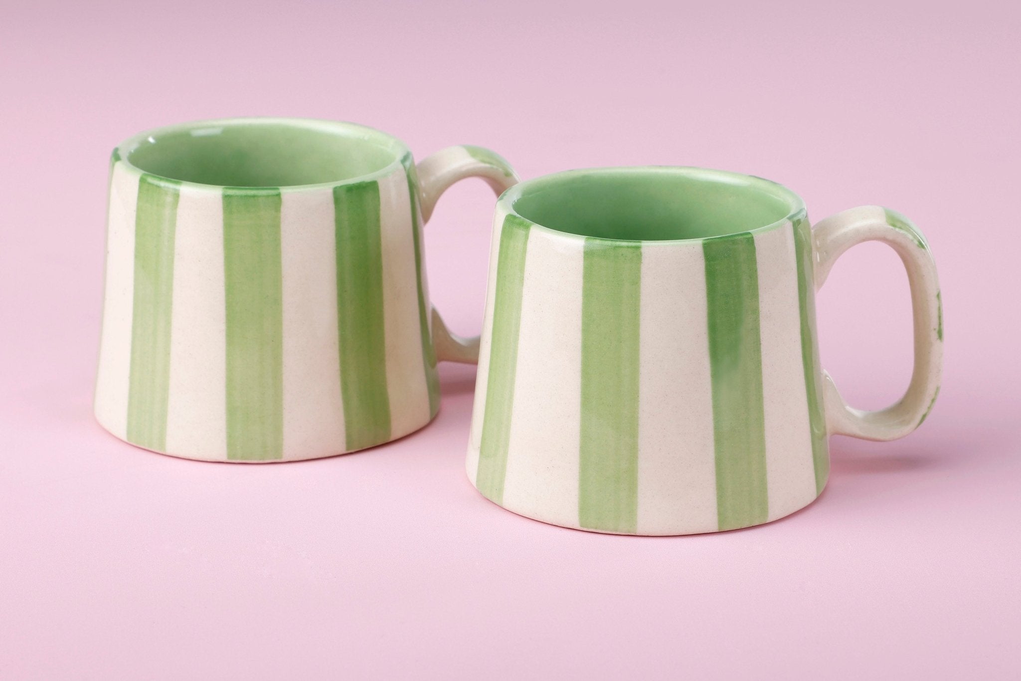Ceramic Green Stripe Coffee cup - 3.5 x 2.5 Inches ( Set of 4 ) - Che Cose Belle
