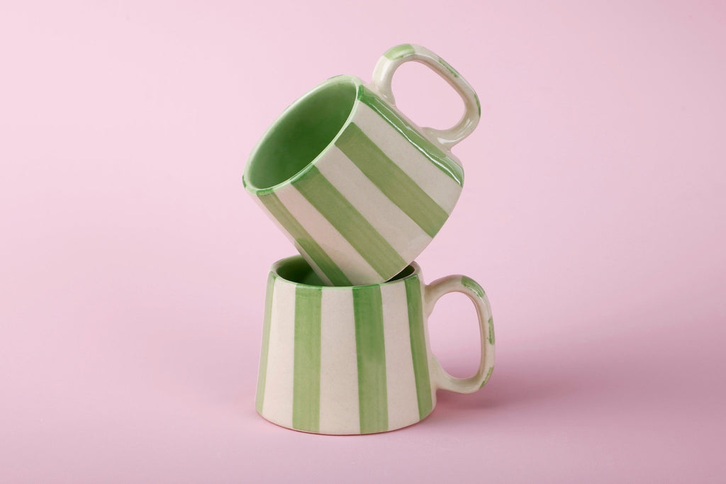 Ceramic Green Stripe Coffee cup - 3.5 x 2.5 Inches ( Set of 4 ) - Che Cose Belle