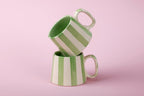 Ceramic Green Stripe Coffee cup - 3.5 x 2.5 Inches ( Set of 4 ) - Che Cose Belle