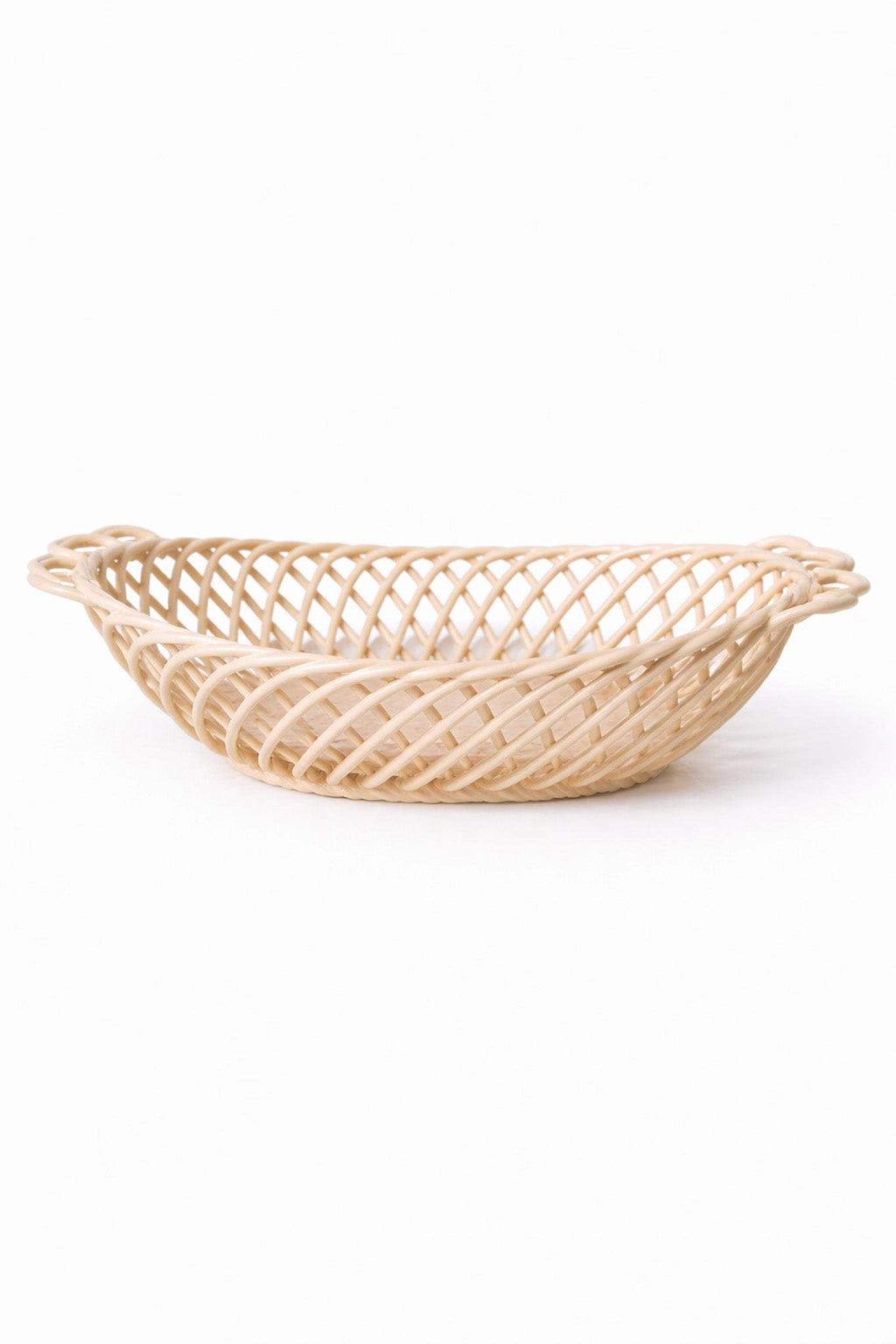 Ceramic Oval Basket – Hand - Woven Dish in White, Beige & Pink Glazed Porcelain - Che Cose Belle