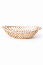 Ceramic Oval Basket – Hand - Woven Dish in White, Beige & Pink Glazed Porcelain - Che Cose Belle