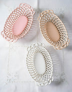 Ceramic Oval Basket – Hand - Woven Dish in White, Beige & Pink Glazed Porcelain - Che Cose Belle