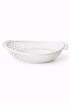 Ceramic Oval Basket – Hand - Woven Dish in White, Beige & Pink Glazed Porcelain - Che Cose Belle