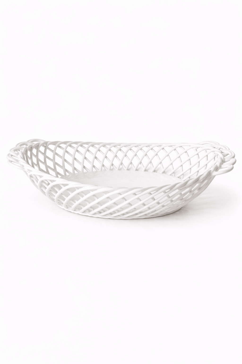 Ceramic Oval Basket – Hand - Woven Dish in White, Beige & Pink Glazed Porcelain - Che Cose Belle