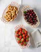 Ceramic Oval Basket – Hand - Woven Dish in White, Beige & Pink Glazed Porcelain - Che Cose Belle