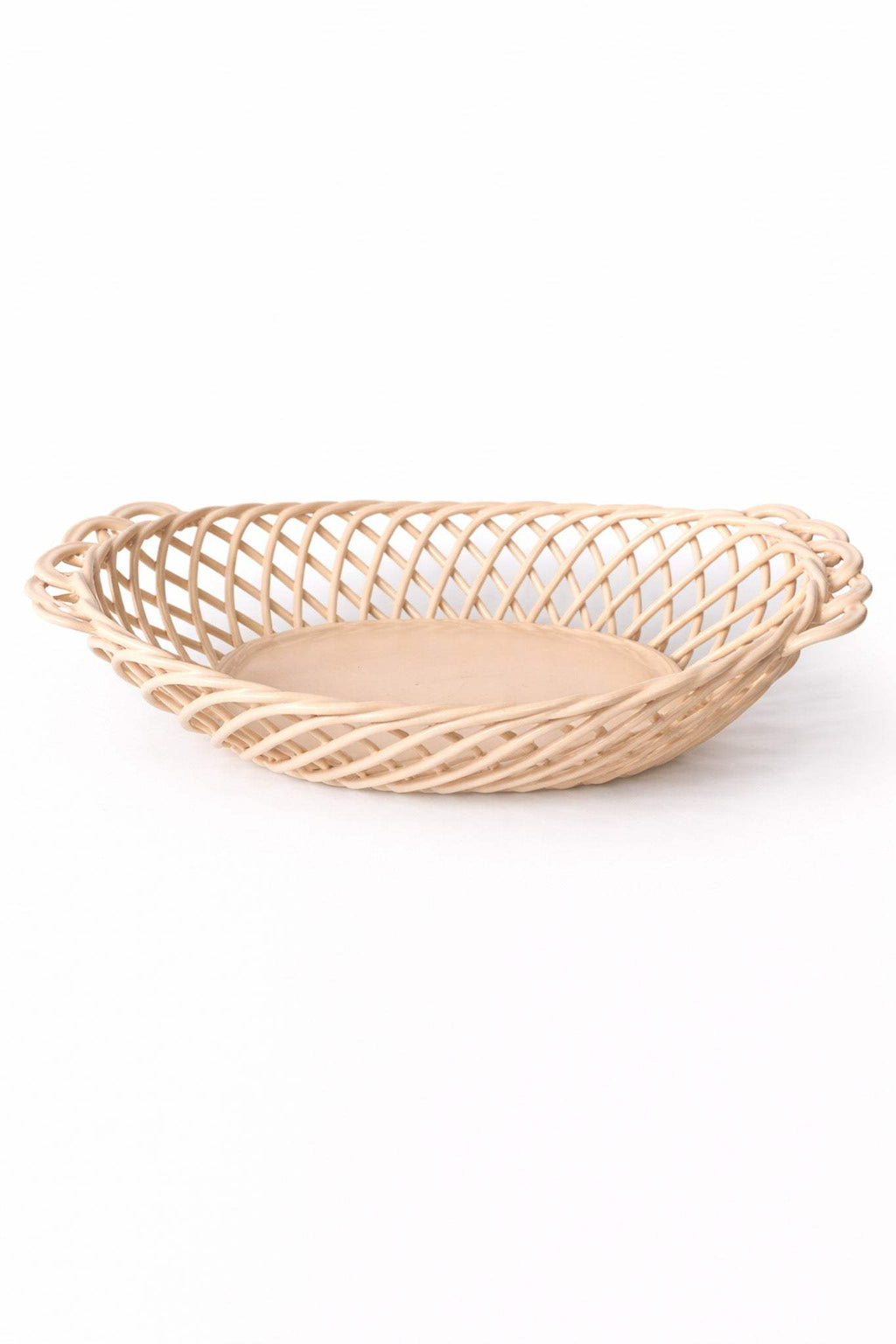 Ceramic Oval Basket – Hand - Woven Dish in White, Beige & Pink Glazed Porcelain - Che Cose Belle