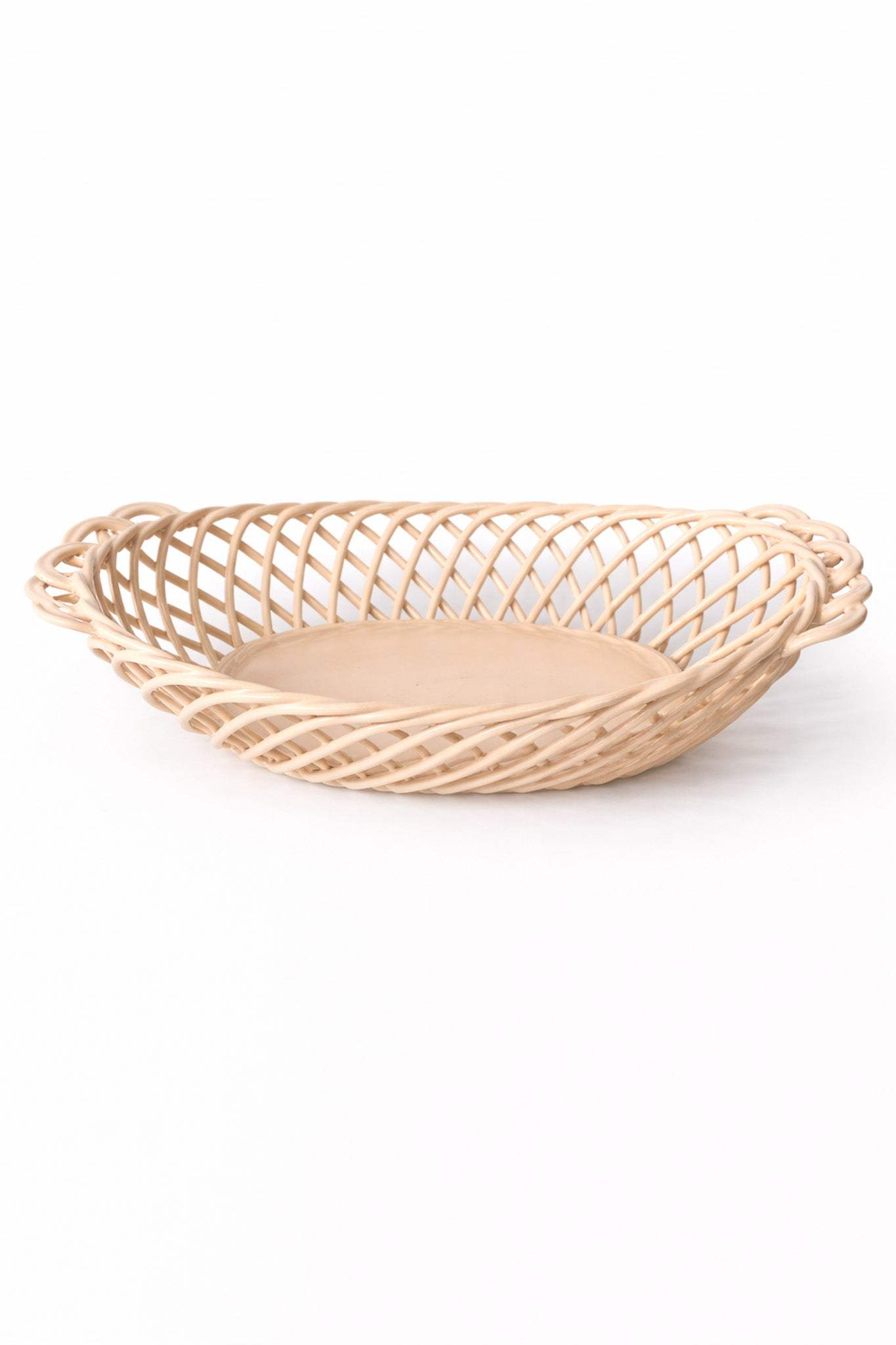 Ceramic Oval Basket – Hand - Woven Dish in White, Beige & Pink Glazed Porcelain - Che Cose Belle