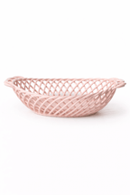 Ceramic Oval Basket – Hand - Woven Dish in White, Beige & Pink Glazed Porcelain - Che Cose Belle