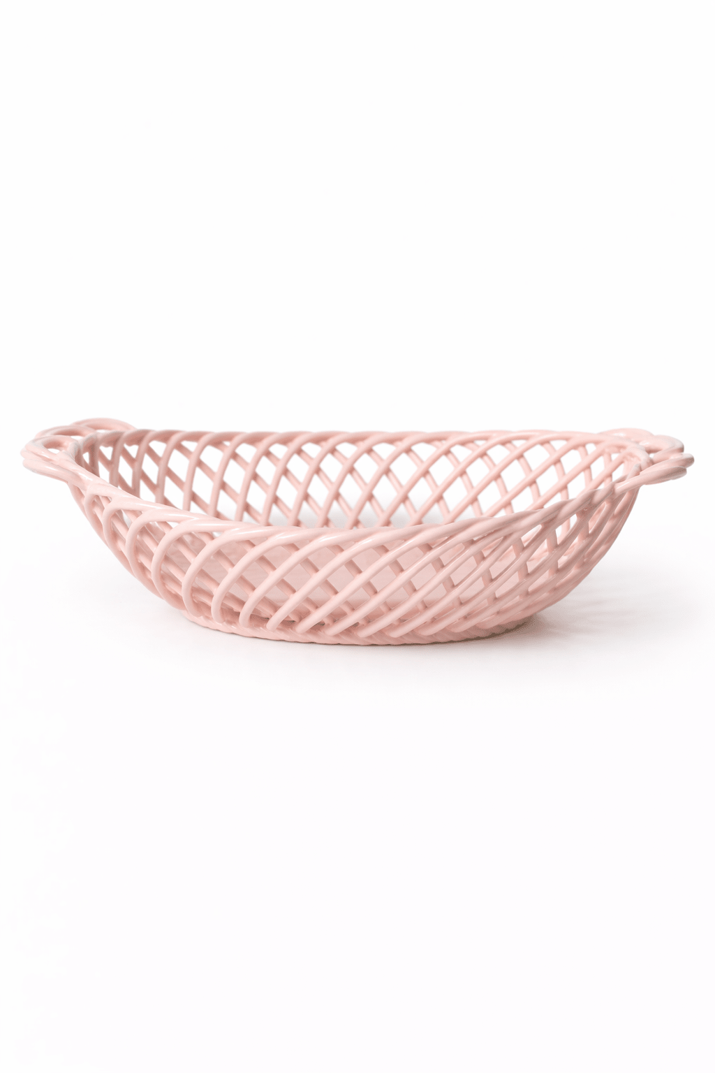Ceramic Oval Basket – Hand - Woven Dish in White, Beige & Pink Glazed Porcelain - Che Cose Belle