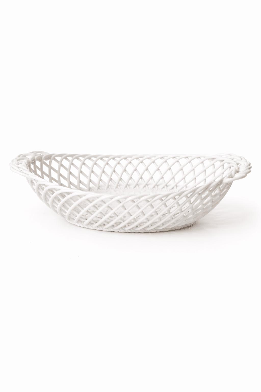 Ceramic Oval Basket – Hand - Woven Dish in White, Beige & Pink Glazed Porcelain - Che Cose Belle