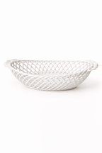 Ceramic Oval Basket – Hand - Woven Dish in White, Beige & Pink Glazed Porcelain - Che Cose Belle