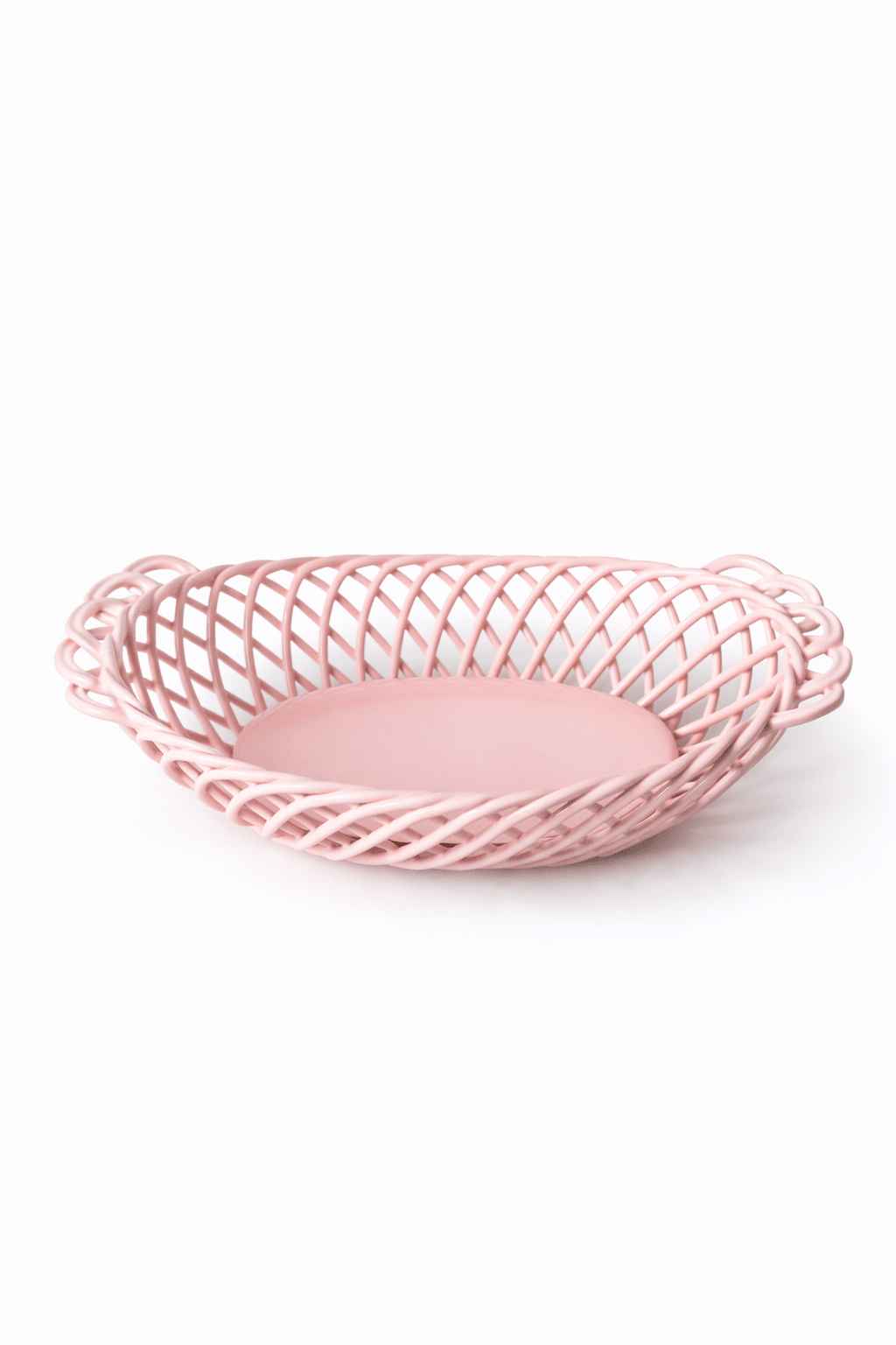 Ceramic Oval Basket – Hand - Woven Dish in White, Beige & Pink Glazed Porcelain - Che Cose Belle