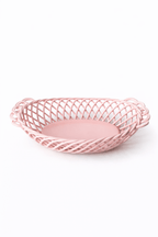 Ceramic Oval Basket – Hand - Woven Dish in White, Beige & Pink Glazed Porcelain - Che Cose Belle