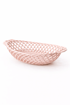 Ceramic Oval Basket – Hand - Woven Dish in White, Beige & Pink Glazed Porcelain - Che Cose Belle
