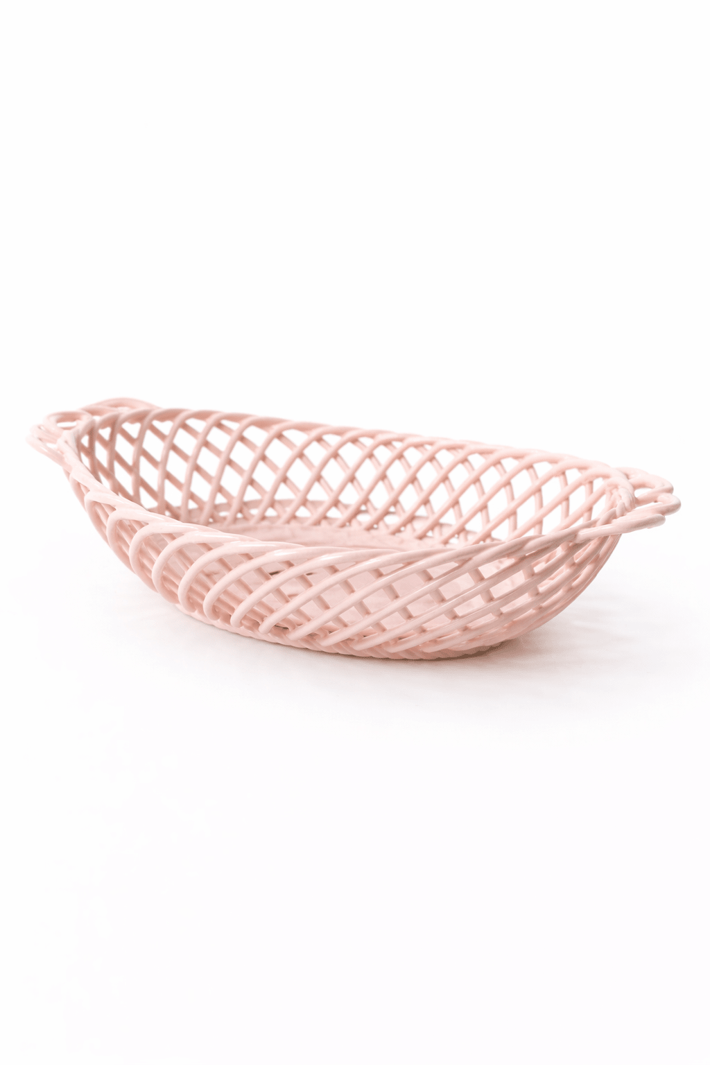 Ceramic Oval Basket – Hand - Woven Dish in White, Beige & Pink Glazed Porcelain - Che Cose Belle