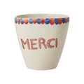 Ceramic Oval Cup with Hand Painted Merci - 10.1 oz - Che Cose Belle