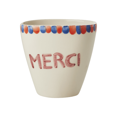 Ceramic Oval Cup with Hand Painted Merci - 10.1 oz - Che Cose Belle