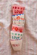 Ceramic Oval Cup with Hand Painted Merci - 10.1 oz - Che Cose Belle