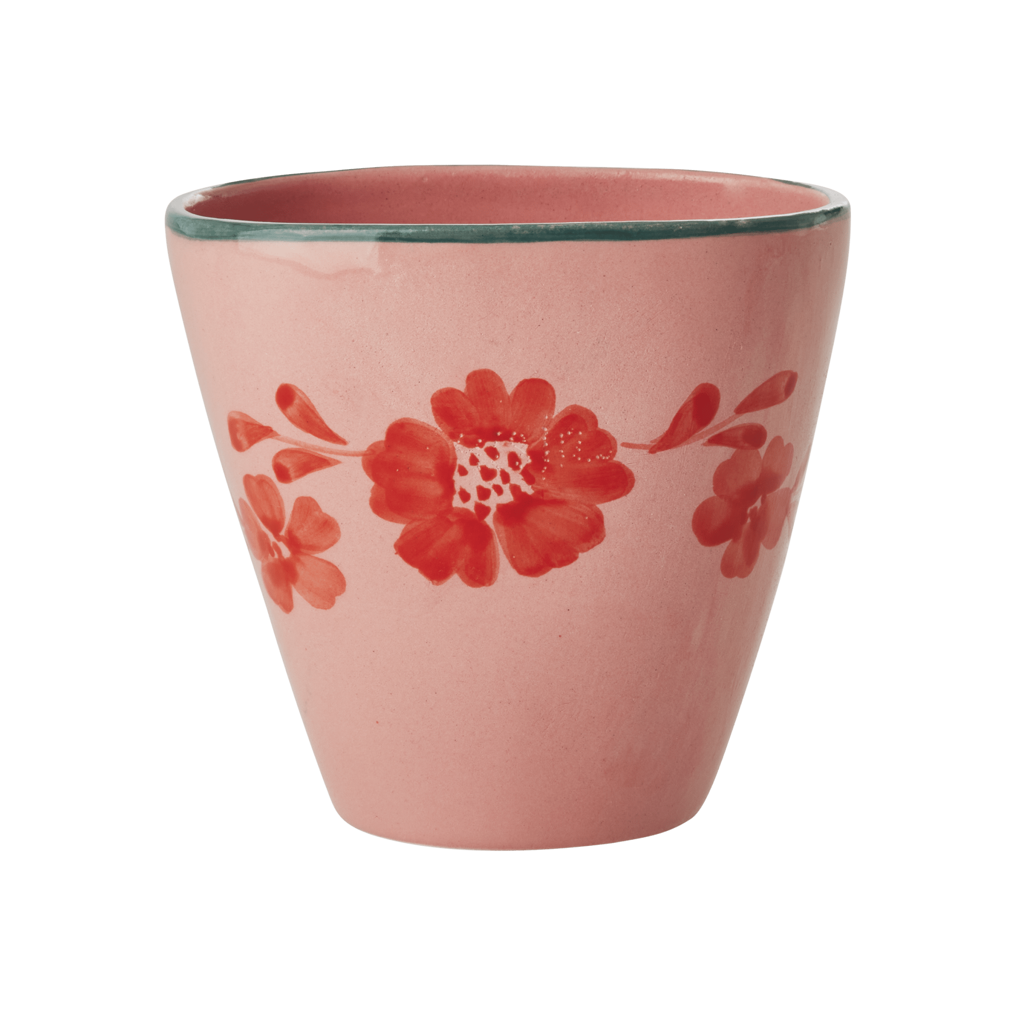 Ceramic Oval Cup with Hand Painted Orange Flower Vine - 10.1 oz - Che Cose Belle