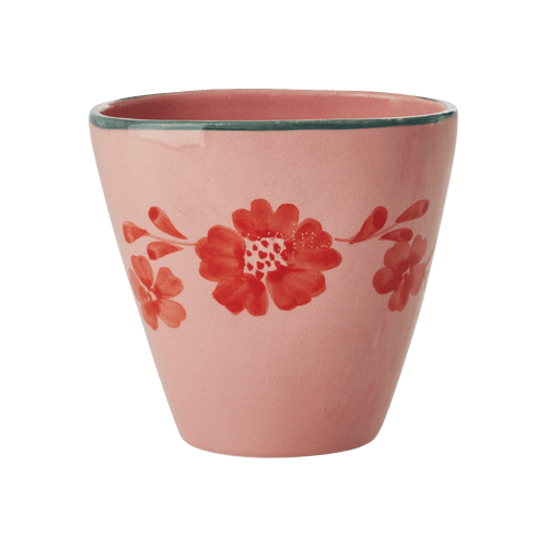 Ceramic Oval Cup with Hand Painted Orange Flower Vine - 10.1 oz - Che Cose Belle