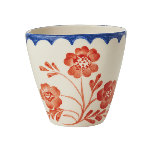 Ceramic Oval Cup with Hand Painted Vintage Flowers - 10.1 oz - Che Cose Belle