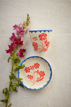 Ceramic Oval Cup with Hand Painted Vintage Flowers - 10.1 oz - Che Cose Belle