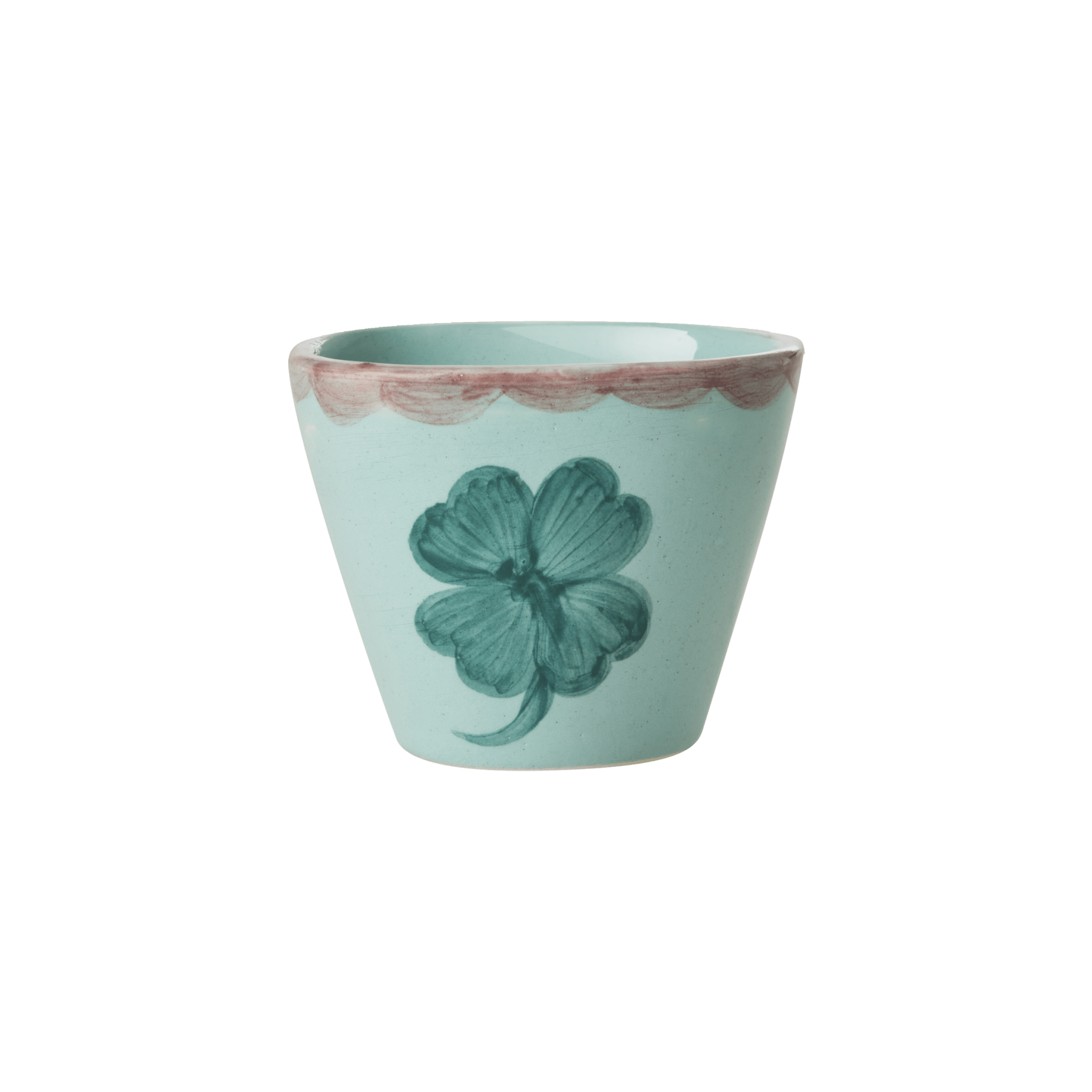 Ceramic Oval Espresso Cup with Hand Painted Good Luck Clover - 2.4 oz - Che Cose Belle