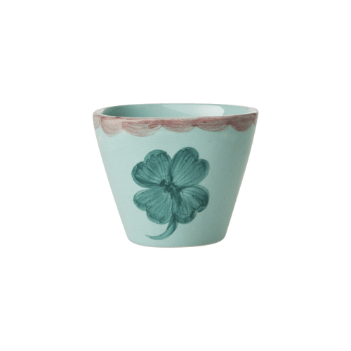 Ceramic Oval Espresso Cup with Hand Painted Good Luck Clover - 2.4 oz - Che Cose Belle