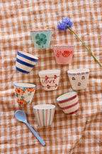 Ceramic Oval Espresso Cup with Hand Painted Orange Flowers - 2.4 oz - Che Cose Belle