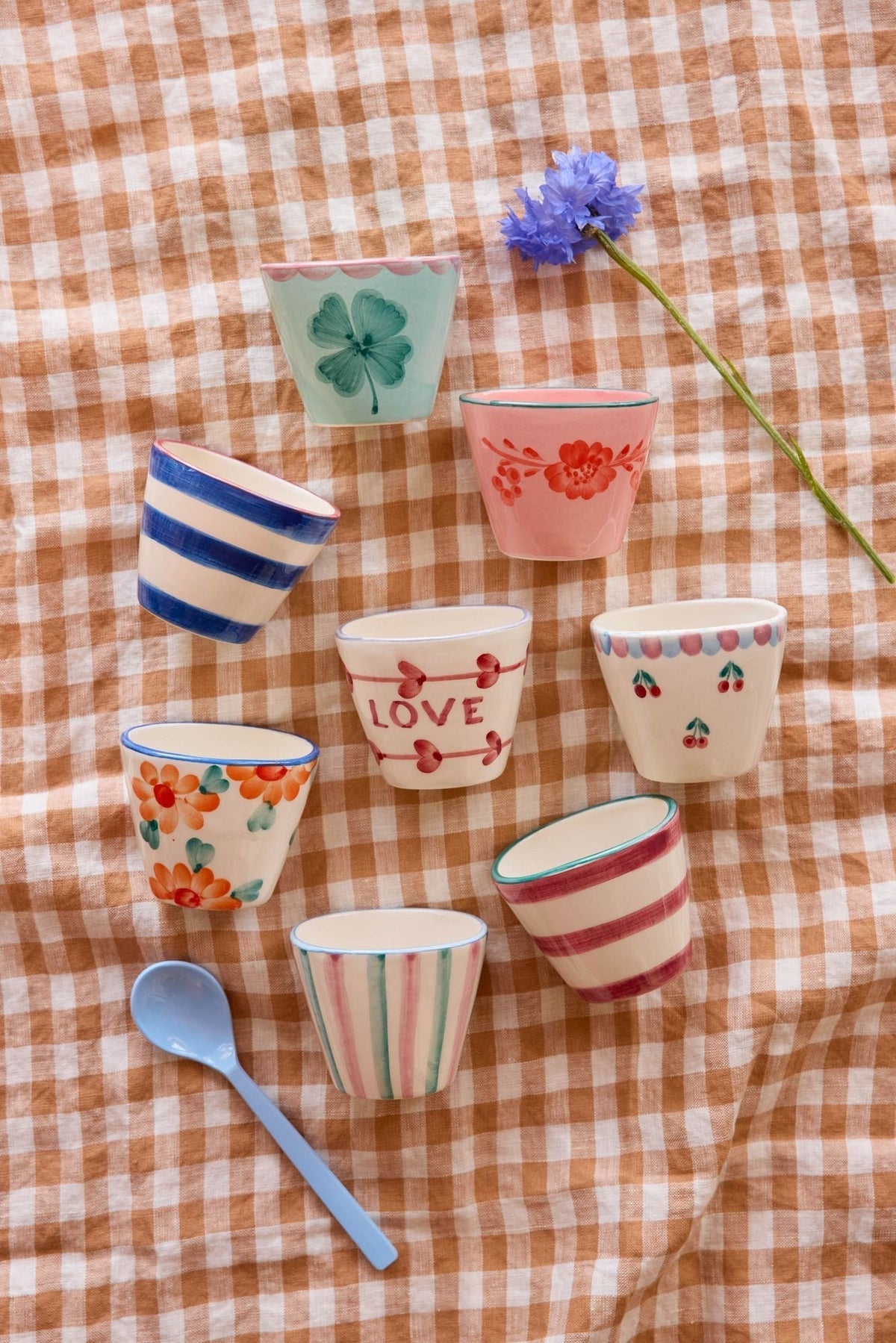 Ceramic Oval Espresso Cup with Hand Painted Orange Flowers - 2.4 oz - Che Cose Belle