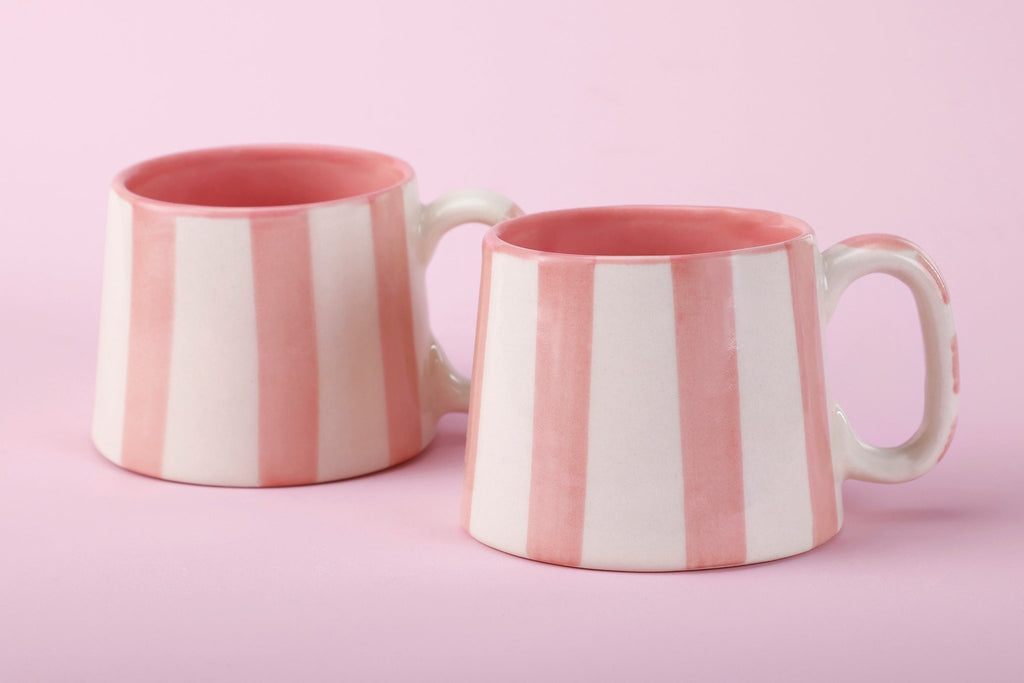 Ceramic Pink Stripe Coffee cup - 220ml - 3.5 x 2.5 Inches (Set of 2) - Che Cose Belle