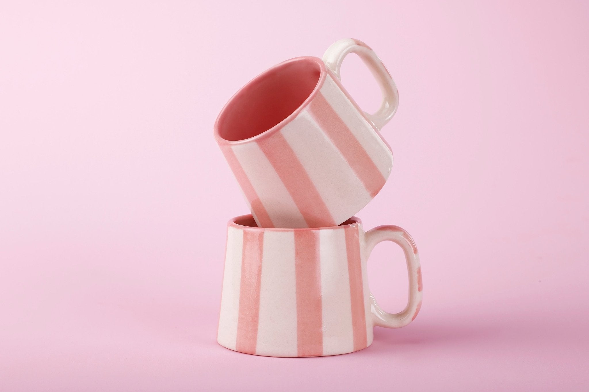 Ceramic Pink Stripe Coffee cup - 220ml - 3.5 x 2.5 Inches (Set of 4) - Che Cose Belle