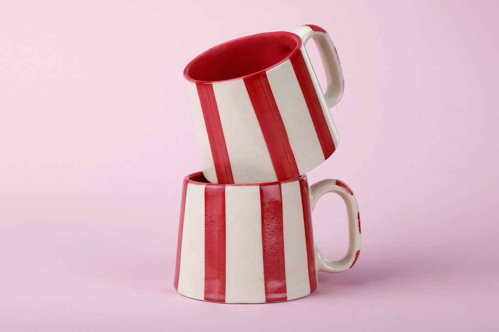 Ceramic Red Stripe Coffee cup - 3.5 x 2.5 Inches ( Set of 2 ) - Che Cose Belle