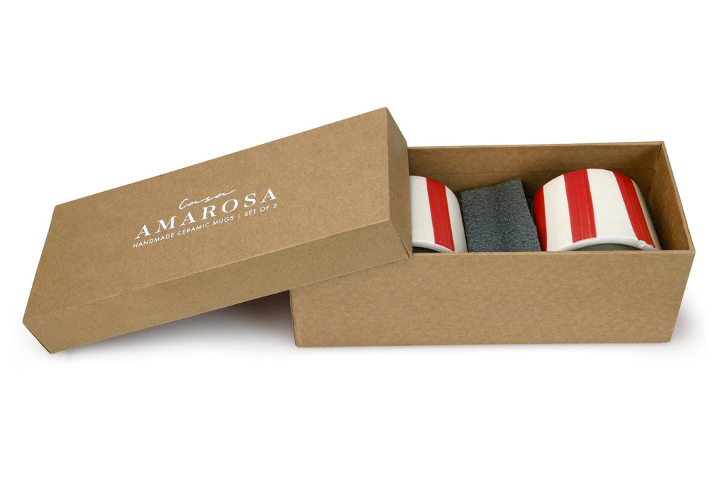 Ceramic Red Stripe Coffee cup - 3.5 x 2.5 Inches ( Set of 2 ) - Che Cose Belle