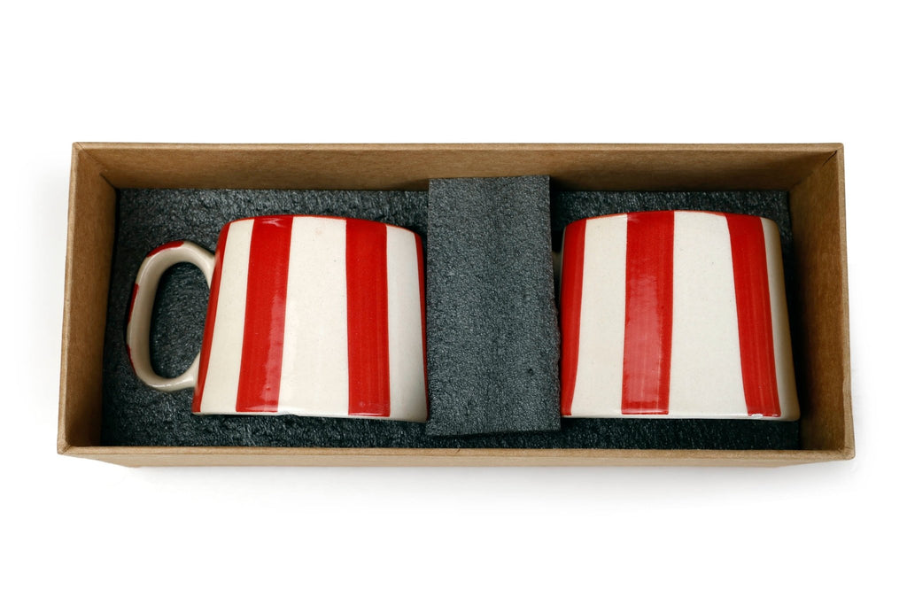 Ceramic Red Stripe Coffee cup - 3.5 x 2.5 Inches ( Set of 4 ) - Che Cose Belle