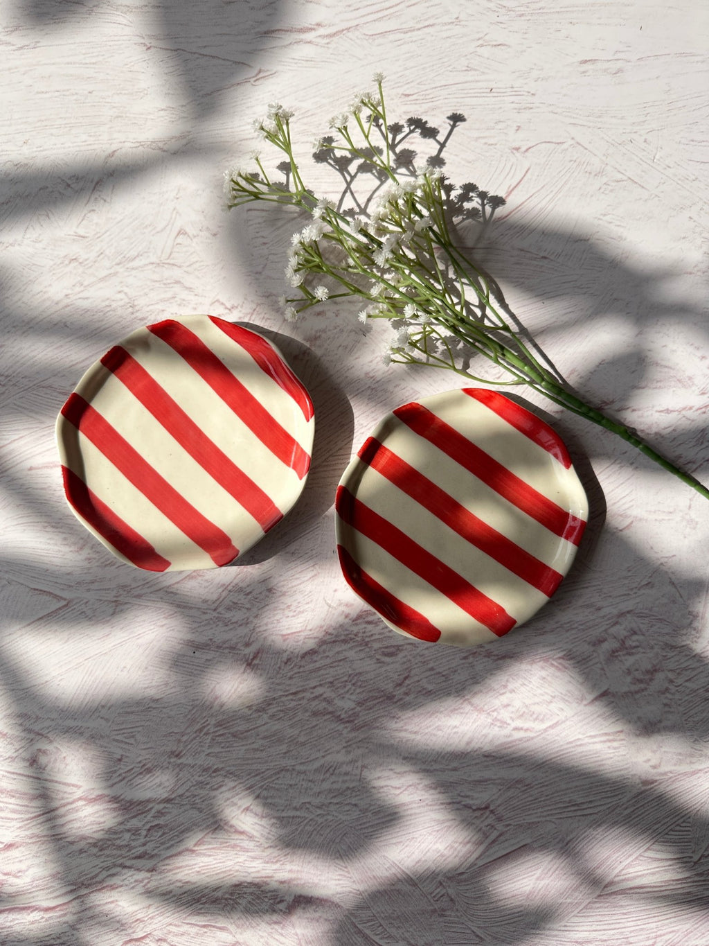 Ceramic Red stripe plate, 6.3x6.3 Inches ( Set of 2 ) - Che Cose Belle